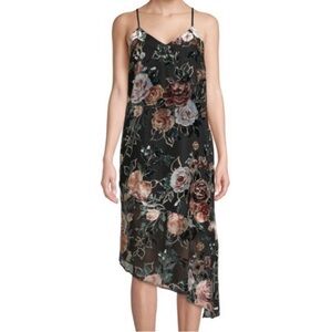 Nanette Lepore Asymmetrical Moody Floral Velvet Detail Dress